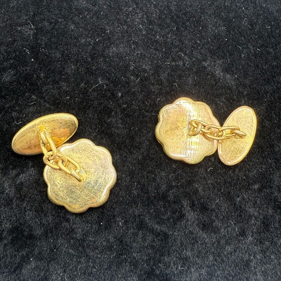 Vintage Japanese Damascene K24 Gold Inlay Cufflinks – Pagoda Landscape Design” - Picture 2 of 2